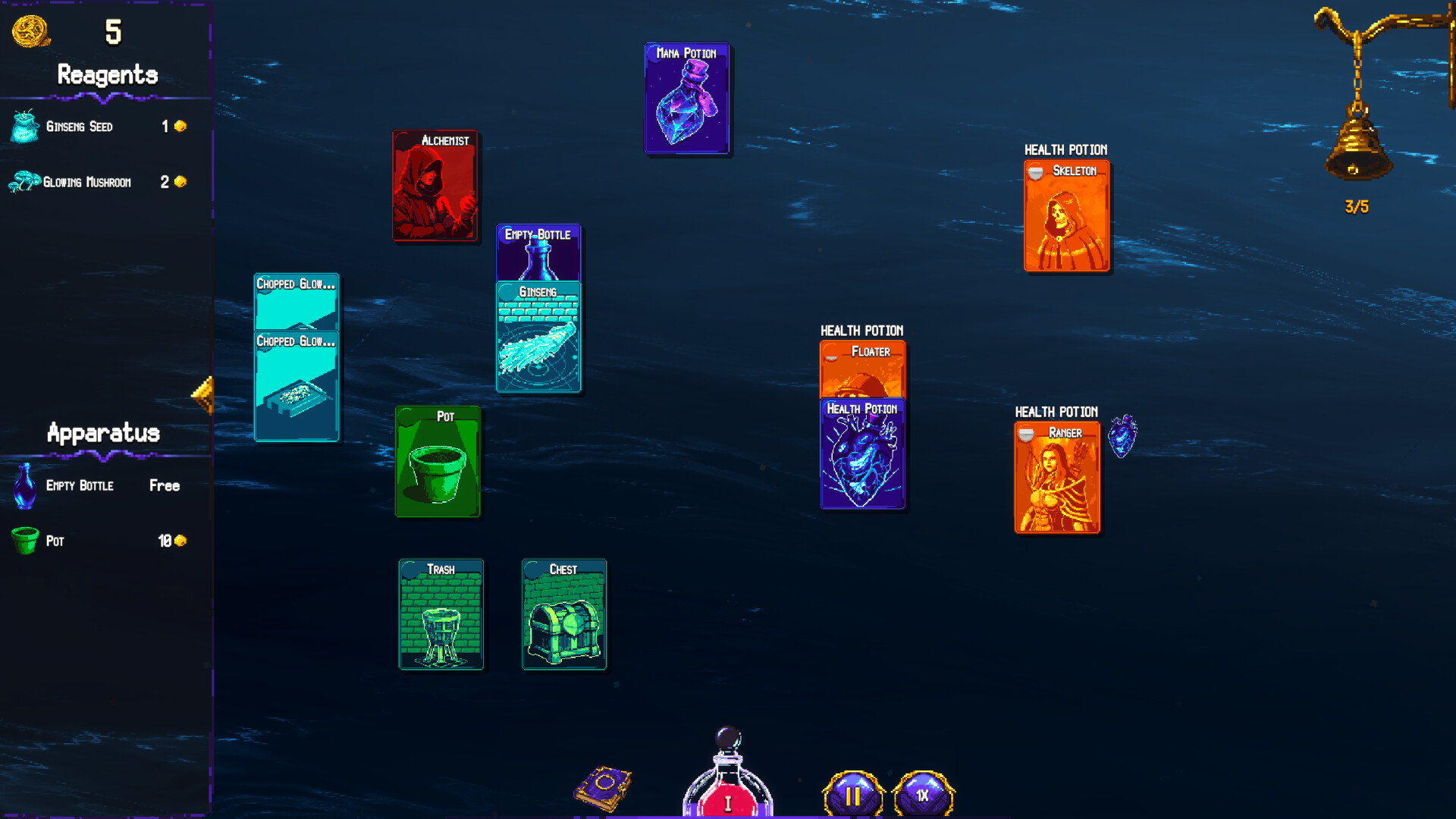Stack & Brew gameplay: growing ingredients, brewing potions and serving customers