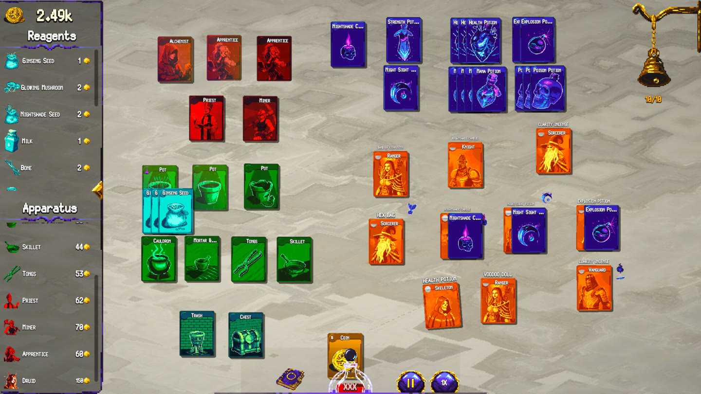 Stack & Brew gameplay: a developed shop with specialists, equipment and multiple customer orders